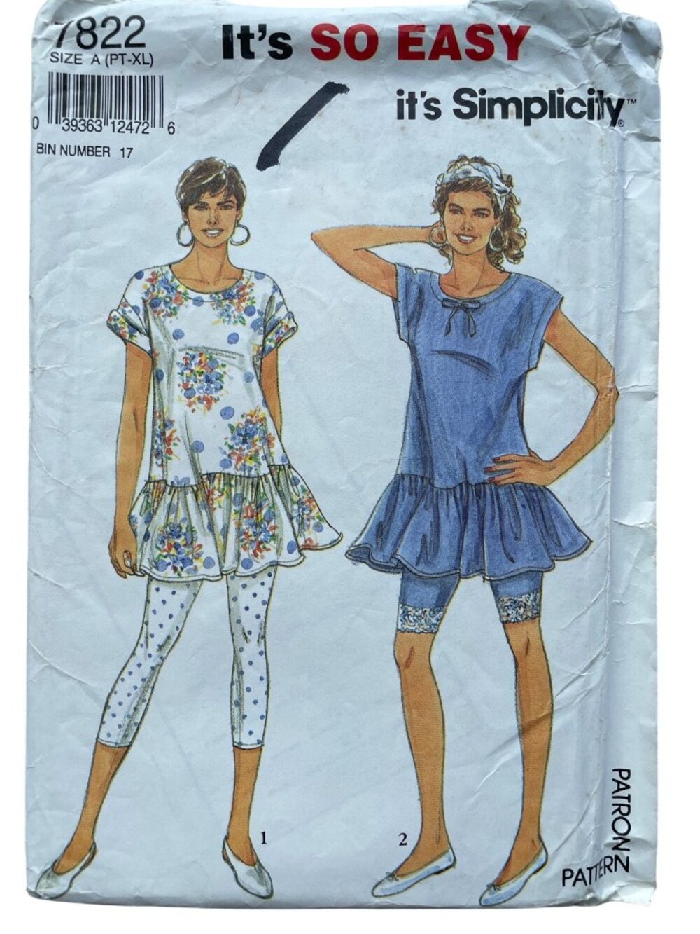 Vintage 90s Simplicity 7822 Sewing Pattern Size Petite-XL Leggings & Tops CUT
